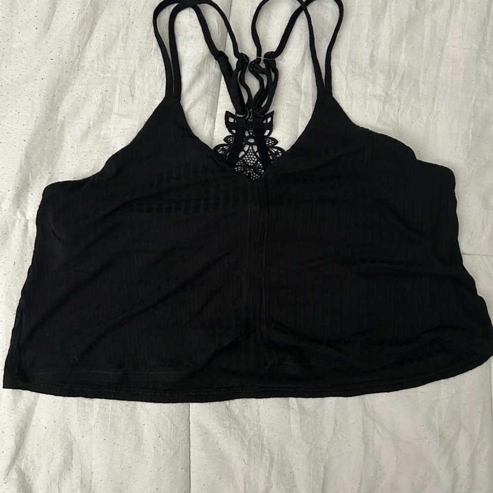 Aerie Black Lace Detail Tank Top